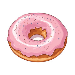 Pink Glazed Donut with Colorful Sprinkles Vector Illustration