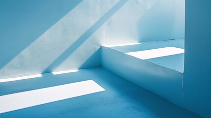 Obraz premium An abstract geometric play of light and shadow on a light blue background, creating a visually intriguing composition.