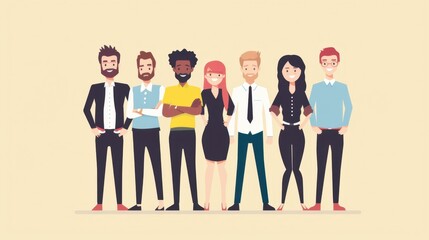 Fototapeta premium Team synergy, employees with positive energy, flat design illustration
