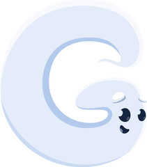 Halloween font, letter G as cartoon boo ghost for kids spooky alphabet, vector ABC character. Halloween font type or typeface typography, letter G in shape of spooky funny ghost for horror holiday