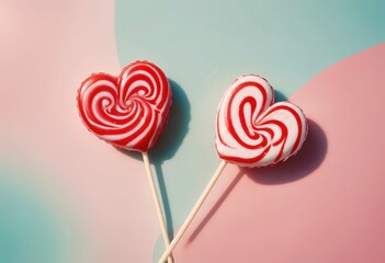 Colorful lollipop on blue, top view ,candy