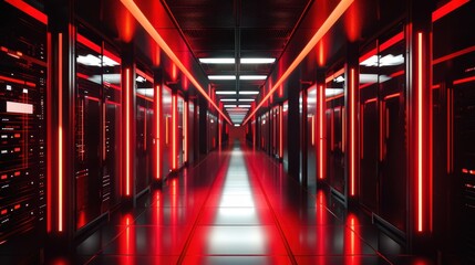 The server room with red lights