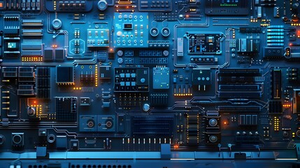 Fototapeta premium Futuristic blue background with lines circuit electronics. 
