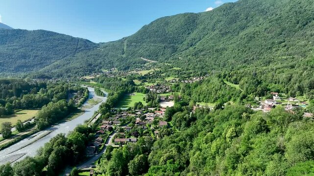 Romanche Valley from Notre-Dame de Mesage in aerial view