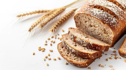 Delicious wheat and rye bread on white background with copy space