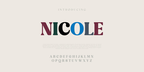 Nicole Modern abstract digital alphabet font. Minimal technology typography, Creative urban sport fashion futuristic font and with numbers. vector illustration