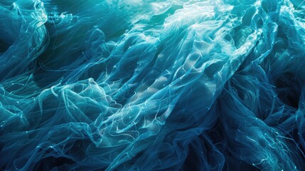 Obraz premium Blue fishing nets seen from above in sunlight filling the frame