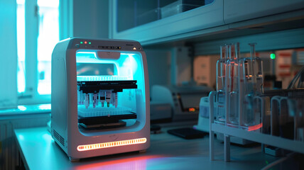 Showcase a high-tech PCR machine ready for a DNA amplification experiment 