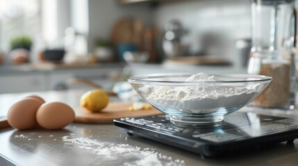 A highquality kitchen scale with a large digital display and measuring in both metric and imperial units essential for precise ingredient measurements in baking.