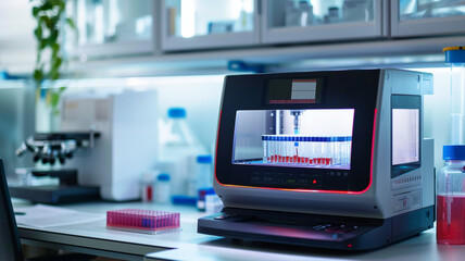 Showcase a high-tech PCR machine ready for a DNA amplification experiment 