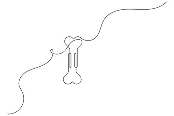 Obraz premium Dog bone continuous one line drawing of isolated outline vector art illustration