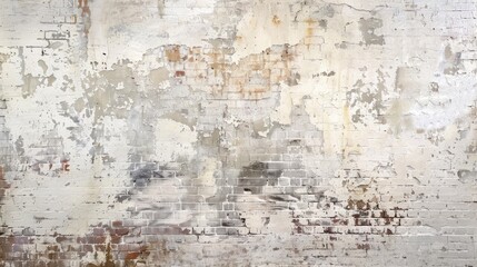 Vintage Whitewashed Brick Wall with Grungy Painted Plaster