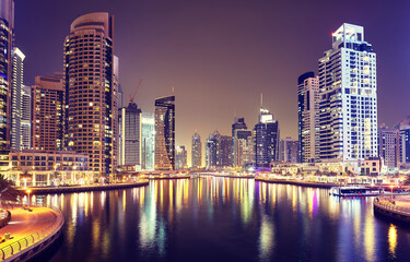 Dubai Marina at night, United Arab Emirates