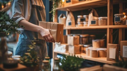 Person holding eco-friendly packaged products in a store