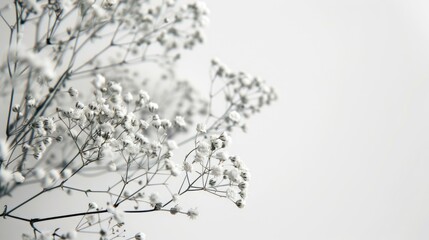 Delicate Baby s Breath Flowers Close Up on White Background for Text Adding