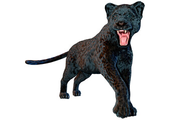 3D Rendering Black Panther on White