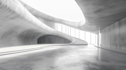 A sleek, modern interior space featuring smooth, curved architectural elements and abundant natural light.