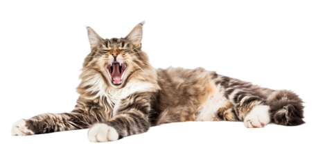 Full body shot of Chantilly Cat cat yawning. Transparent, white background, isolated.
