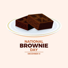 National Brownie Day poster vector illustration. Brownies on a plate icon vector. Chocolate square pastry drawing. Template for background, banner, card. December 8 every year. Important day