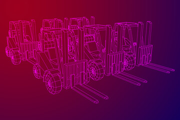 Forklift Loader lift truck. Wireframe low poly mesh vector illustration.