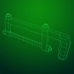 Hacksaw manual or Hand hacksaw. Wireframe low poly mesh vector illustration