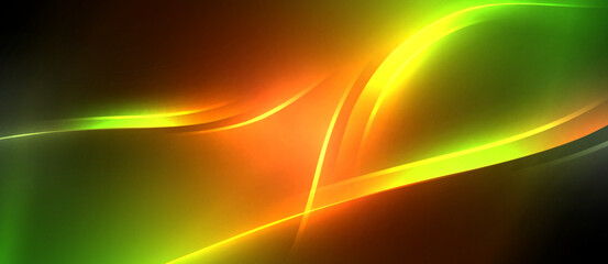 Obraz premium Neon glowing circle rays, light round lines in the dark, planet style neon wave lines. Energetic electric concept design for wallpaper, banner, background