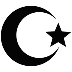 Religion symbols. Islam symbol. Halal icon. Moon and star icon. Ramadan Kareem Eid Mubarak.