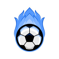 Obraz premium blue fire soccer ball illustration. football sport logo template.
