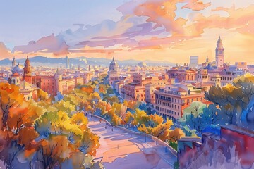 Fototapeta premium Artistic landscape watercolor painting