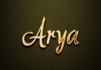 Old gold text effect of Indonesian name Arya with 3D glossy style Mockup.