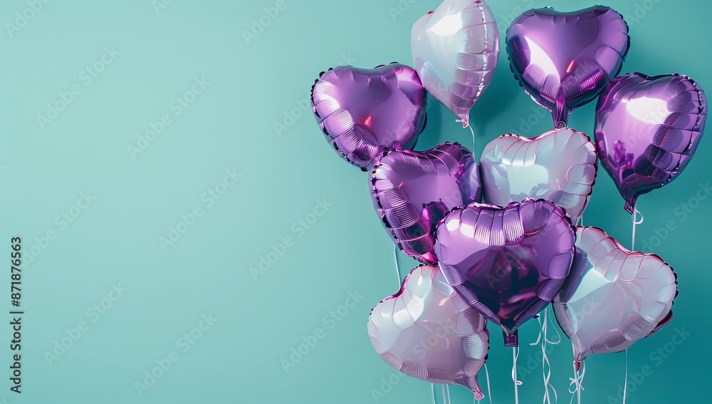 Sticker A bunch of purple and white balloons in the shape of hearts