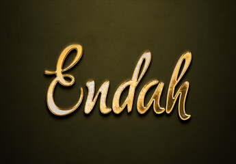 Old gold text effect of Indonesian name Endah with 3D glossy style Mockup.