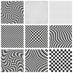Set of 9 Groovy Checkered Check Patterns Black and White Retro Check illustration