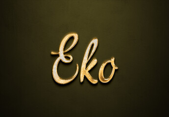 Old gold text effect of Indonesian name Eko with 3D glossy style Mockup.