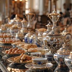 Elegant Tea Set with Delicate Treats