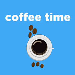 coffee time tex coffee cup blue background