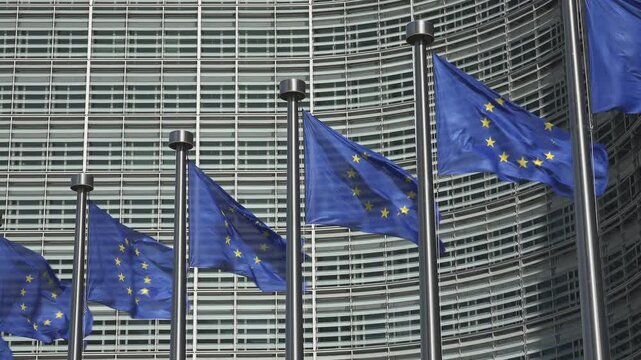 European Union flags at Commission building in Brussels