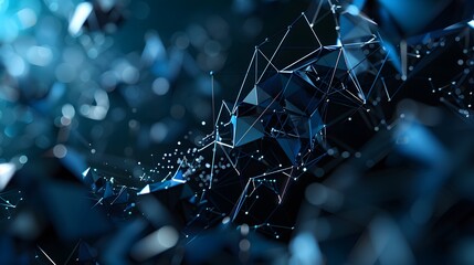 Futuristic background dark blue with molecules technology, polygonal shapes and lines. 