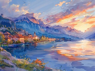 Obraz premium Abstract colorful cityscape watercolor painting