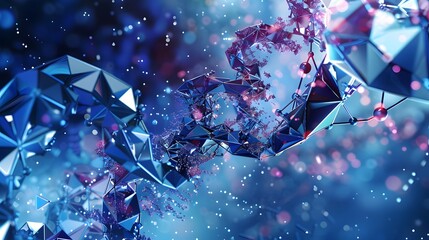 Futuristic background dark blue with molecules technology, polygonal shapes and lines. 