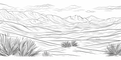 Fototapeta premium Detailed Sandy Desert Background with Hills, Perfect for Adult Coloring Books