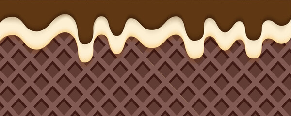 Delicious Chocolate Waffle and Cream Drip Background.
