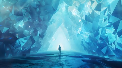 Futuristic background dark blue with molecules technology, polygonal shapes and lines. 