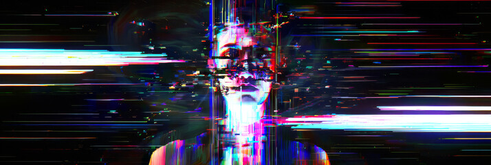 Abstract glitch background, art digital pixel noise, pixelated texture, digital errors on screen, pixel noise test screen, AI artificial intelligence technology, Chatbot, Upgrade operating system