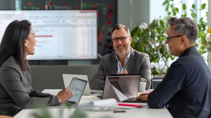 Productive Business Meeting of Diverse Team in Modern Office