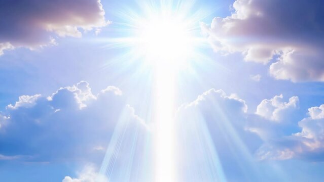 Bright cross of light shining through clouds in blue sky