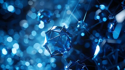 Futuristic background dark blue with molecules technology, polygonal shapes and lines. 