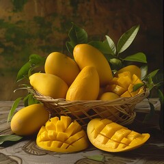 Arranged food mango fruit on basket