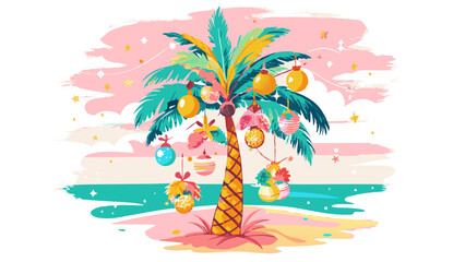Tropical Christmas Palm Tree with Festive Decorations