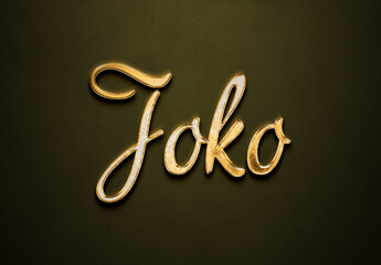 Old gold text effect of Indonesian name Joko with 3D glossy style Mockup.
